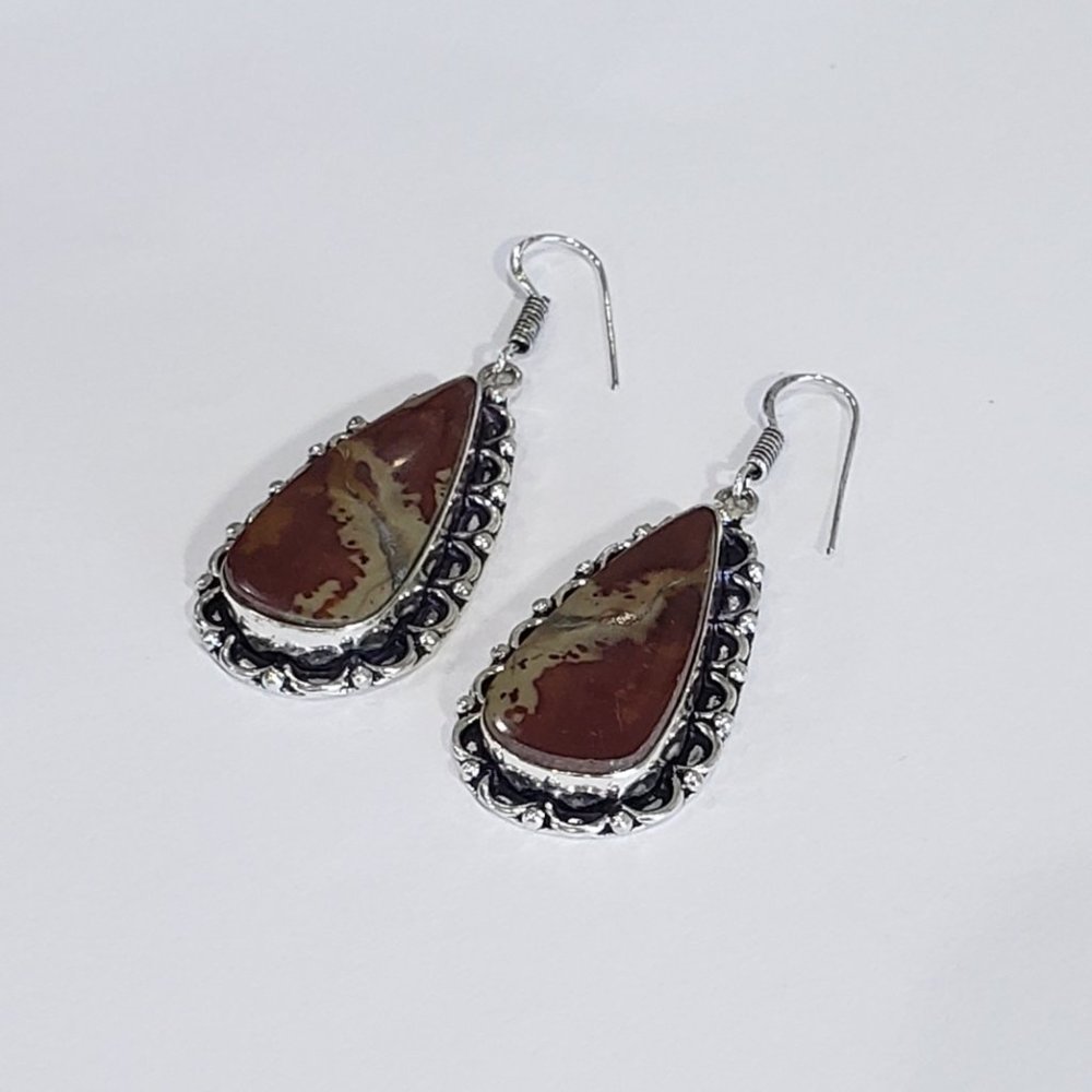 Jasper Earrings, 925 Silver Norina Jasper Gemstone Vintage Earrings